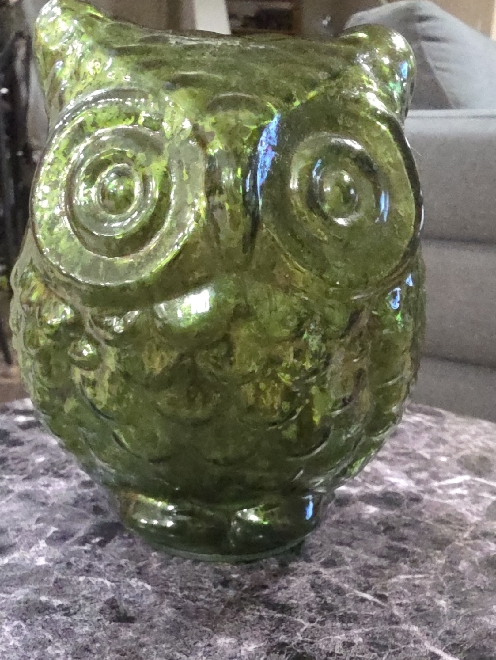 Green Glass Owl Sculpture - Decorative Glass Art